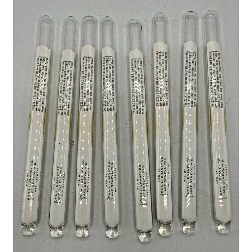 Vintage AcuRite Thermometers Swizzle Sticks Set Of 8 W/Original Box